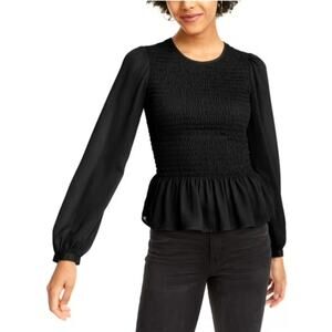 Leyden Black Long Sleeve Peplum Blouse Medium Formal Bishop Sleeves